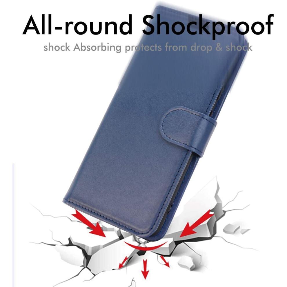 Galaxy A21s Leather Wallet Case - Navy Blue, Flip Cover with 3 Card Slots + Money Pocket, Stand & Wrist Strap, Magnetic Closure 