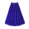 Women Cake Skirt Solid Color Mid-Waist Long Skirt with Elastic Waist Mesh