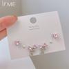 Серьги-гвоздики в форме розового сердца для женщин и девочек, корейский комплект сережек-бантов, сладкие серьги-подвески из кристаллов, модные ювелирные изделия