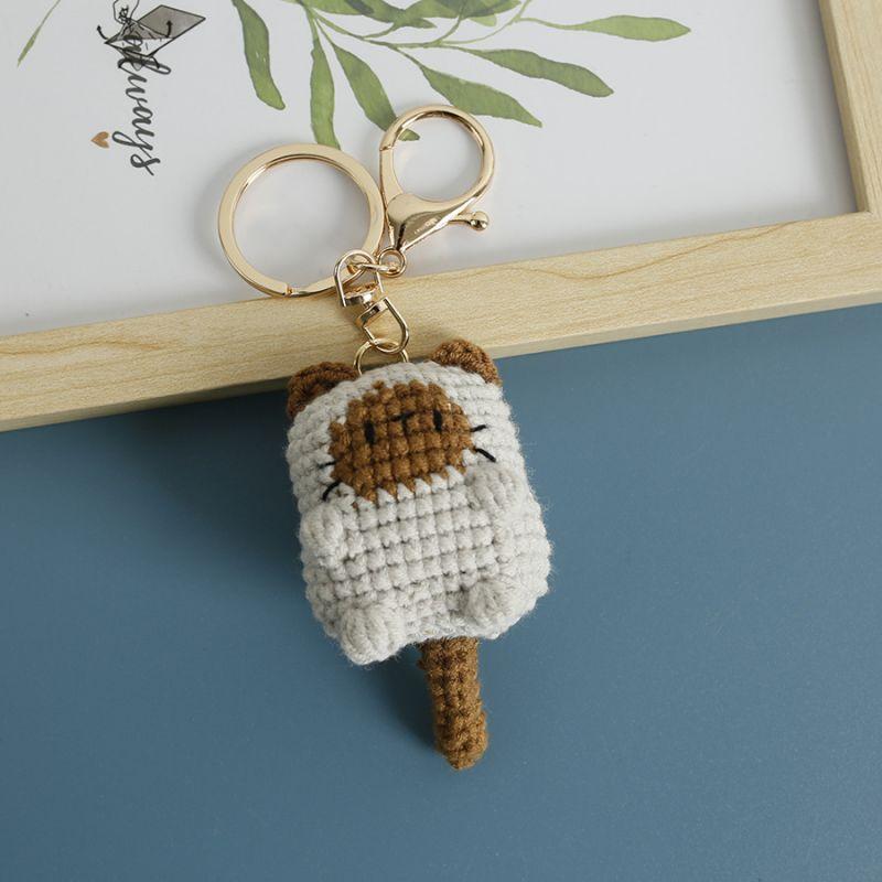 Handmaking Crochet Kitten Keyrings Cute Smiling Cat Doll Crochet Keychain Cartoon Kitten Series Knitting Doll Keychain Custom