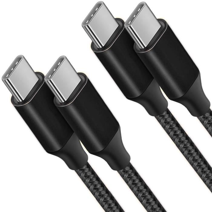 Lot de 2 Câble USB-C vers USB-C Rapide 3A pour Redmi Note 12 4G-5G Note 12 Pro Note 10 Pro 11S 11 Pro - Nylon Renforcé 1M Noir