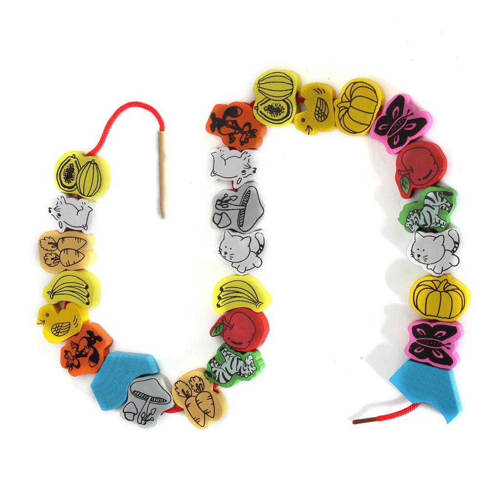 26pcs/SET Wooden Animal Fruit Block Stringing Beaded Toys For Learning & Education Colorful Product