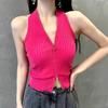 Korean Version of Slim and Versatile Suspender Vest Women's Summer New Backless Hot Girl Zipper Halter Neck Knit Top
