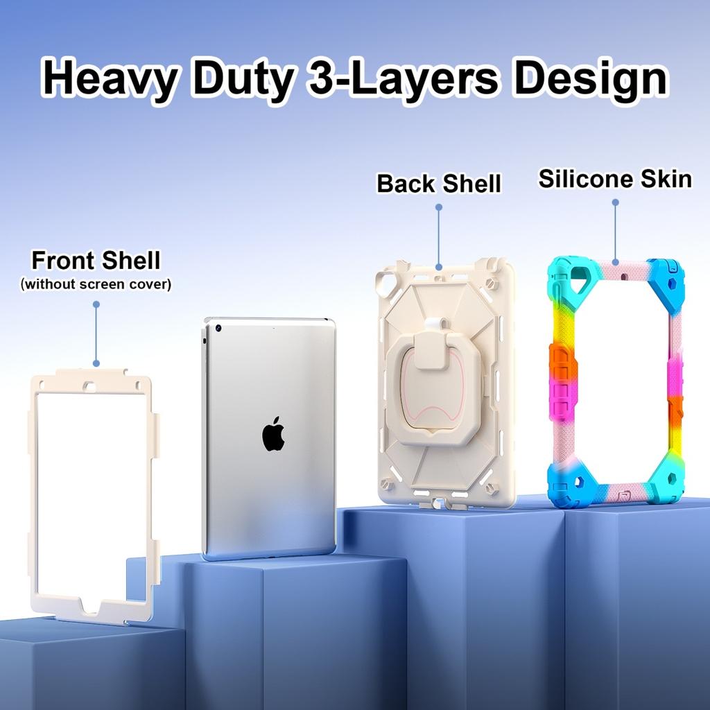 For Apple iPad 9.7 (2017) 360° Rotating Grip Heavy Duty Protection Stand TPU+PC 3in1 Anti-knock Shockproof Tablets PC Case