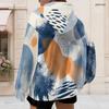 Women Plus Size Zip Up Hoodie Long Sleeve Drawstring Hood With Pockets Abstract Printed White Blue Green