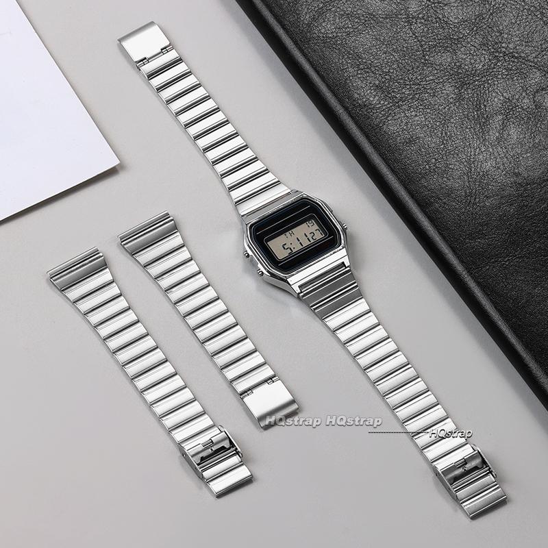18 мм 20 мм ремешки для часов из нержавеющей стали для Casio F-91W/A158/A159/A168/A169/B650 Ультратонкий ремешок Металлические браслеты Винтажный ремешок
