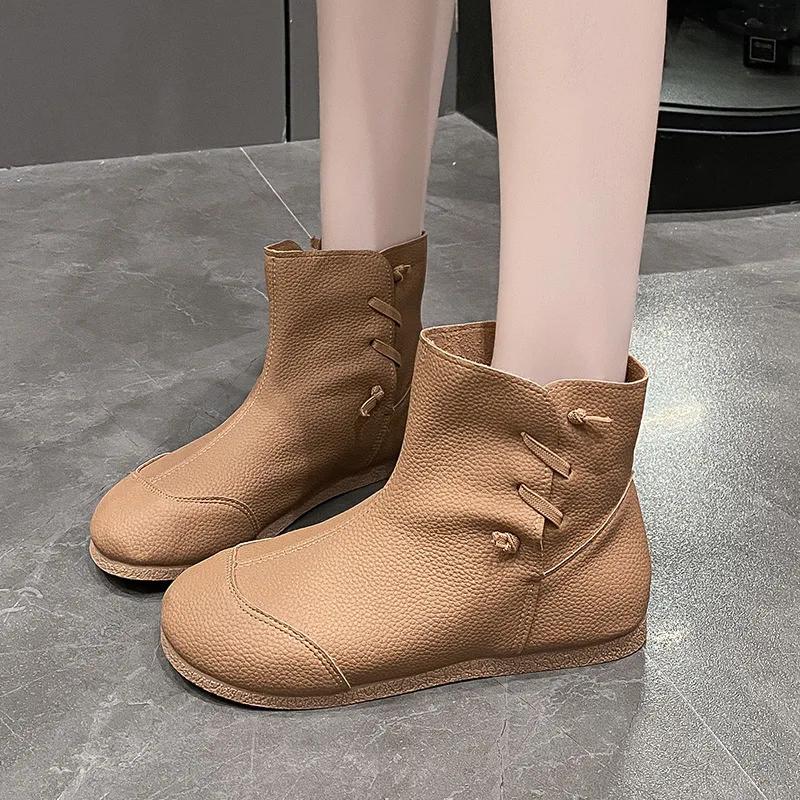 Модные женские ботинки, короткие ботинки с плоской подошвой, осенние, новые, мягкая подошва, ретро, индивидуальность, простые, удобные, противоскользящие, трендовые, модные ботинки