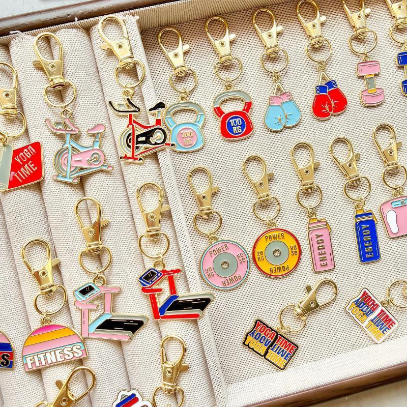 1Pcs Alloy Fitness Keychain Sports Theme Pendant Bag Charm Decorative Key Ring Gift For Sports Lover