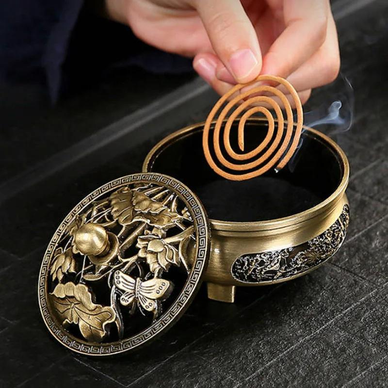 Vintage Brass Lotus Incense Burner Buddhism Buddha Holder Hollow Out Copper Three Legged Sandalwood Censer Home Decoration 7
