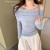 Pure Desire Off-Shoulder Clavicle Long-Sleeve One-Shoulder Knitted Sweater for Women - Spring/Autumn Top