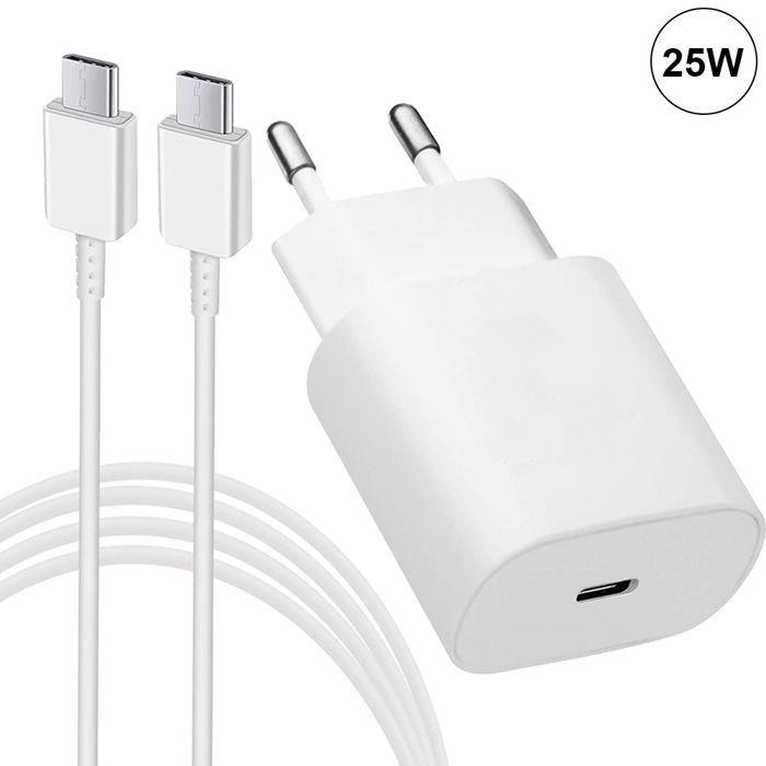 Chargeur Rapide USB-C 25W - E.F.CONNECTION - avec Câble 1M - pour Samsung S25,S25Ultra,S25 Fe,S24,S24Fe,S23Ultra,S22 Plus,S21