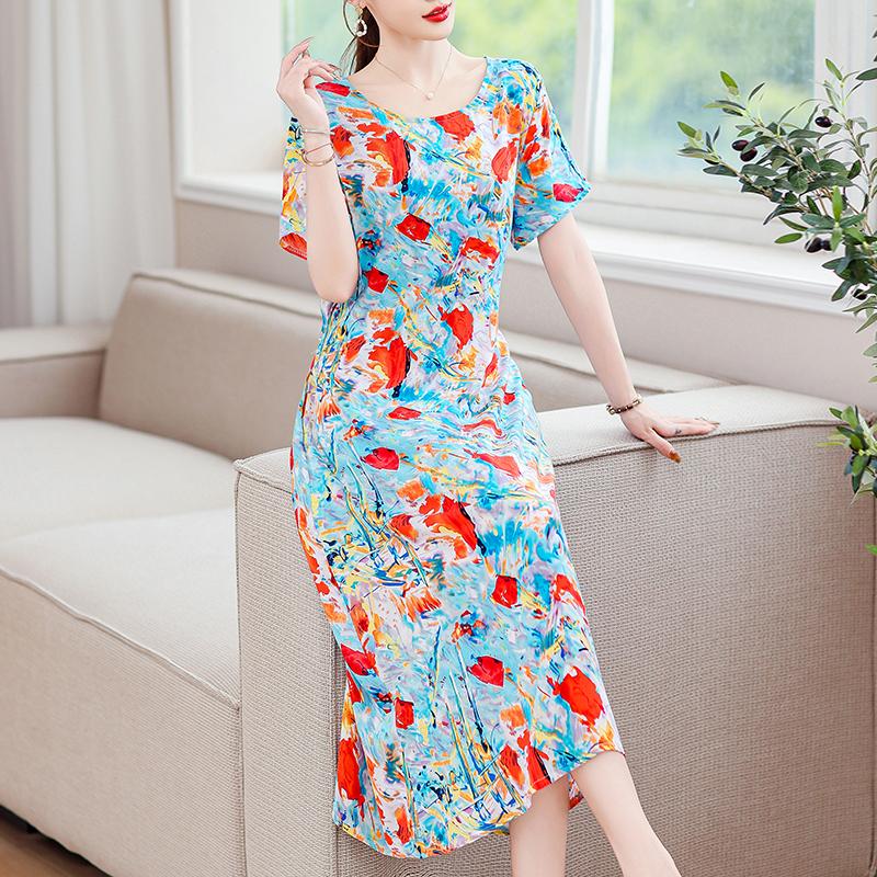Летнее винтажное платье для женщин, повседневные платья больших размеров с короткими рукавами и поясом, элегантная женская одежда среднего возраста