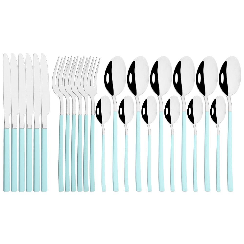 24 шт., черный набор столовых приборов, нож, вилка, ложка, набор столовой посуды, зеркало из нержавеющей стали, чайные ложки, столовые приборы, набор столового серебра