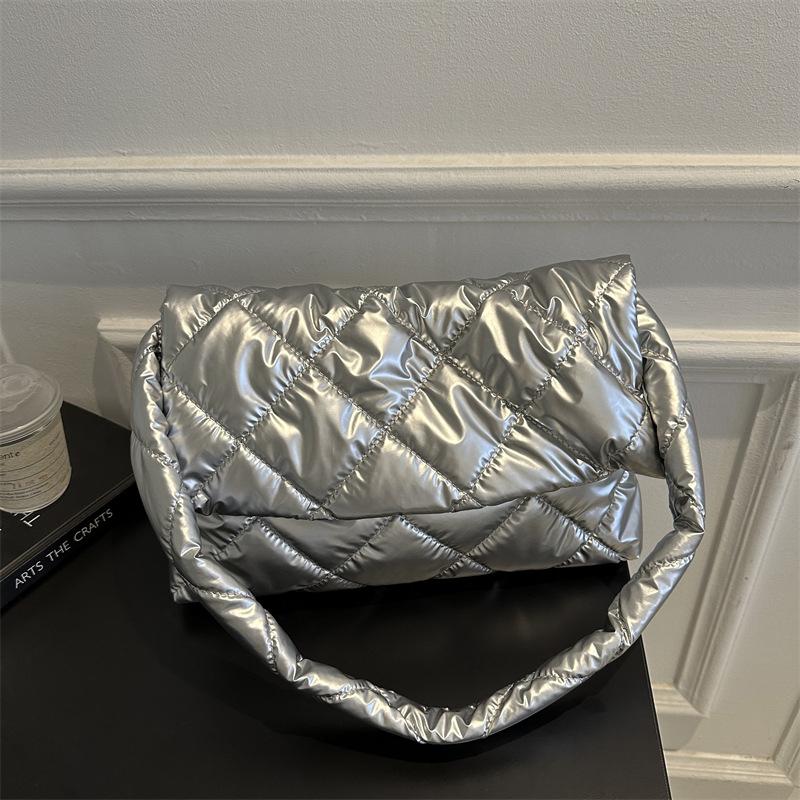 Women Space Cotton Designer Shoulder Bag Winter Down Padded Quilted Large Capacity Handbag Shopper Tote Bag