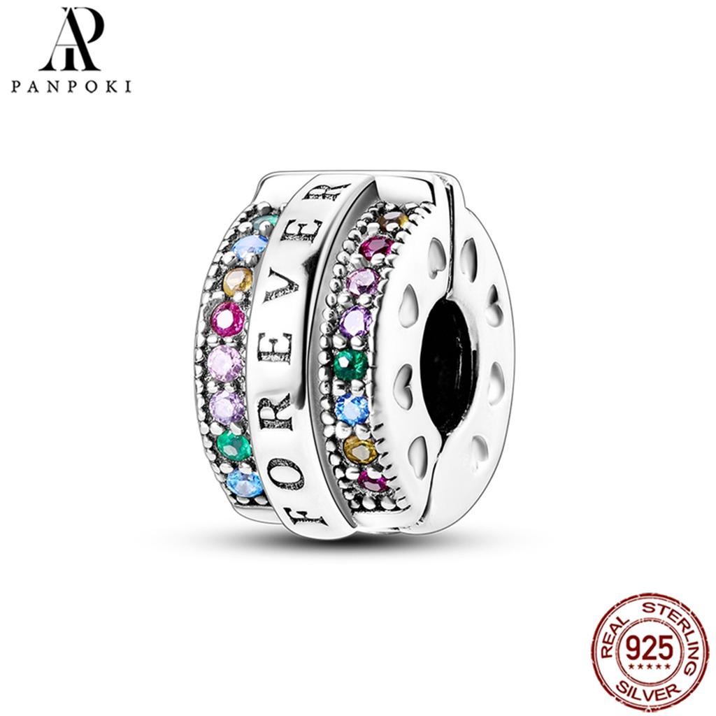 PANPOKI SS925 Sterling Silver Fixed Clip Stopper Beads Fit Bracelets Necklace NEW Luxury Women Gift DIY Jewelry Making