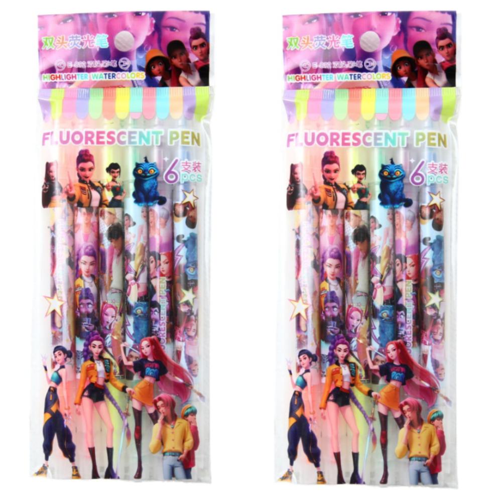 K-Pop Demon Hunter Girls Dual-Tip Fluorescent Marker, Cartoon Highlighter Pen, Journal Doodling Pen, Note-Taking Stationery Pen