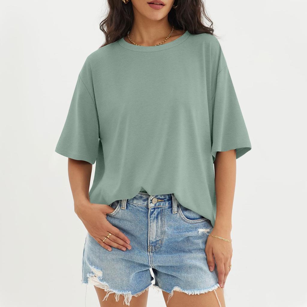 Женский модный повседневный однотонный топ с круглым вырезом и тремя рукавами с половиной рукавами