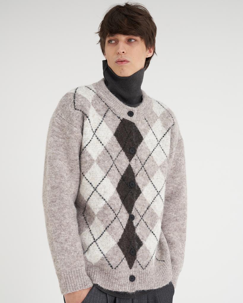 TENER Argyle Round Cardigan Brown