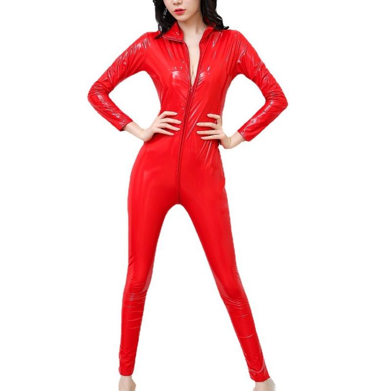 Сексуальное нижнее белье Яркий зеркальный лакированный цельный униформный костюм Фолио с двойной молнией, облегающий, для игр, для выступлений в ночном клубе