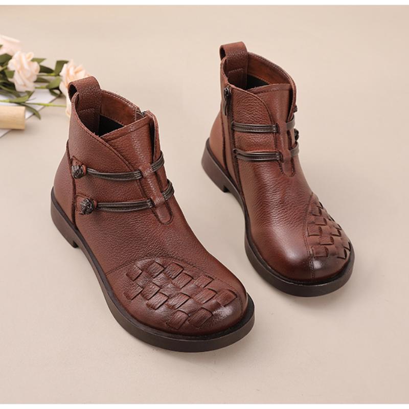 Модные женские ботинки в стиле ретро из натуральной коровьей кожи, ботильоны ручной работы из плетения, роскошные дизайнерские брендовые ботинки осень-зима для женщин Botas Mujer