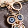 Owl Keychain with Enamel Accents Sparkling Rhinestone Car Key Ring