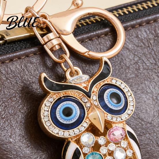 Owl Keychain with Enamel Accents Sparkling Rhinestone Car Key Ring