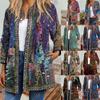 2025 Autumn Winter Women's Ethnic Print Cardigan, Hoodie Style Open Front Jacket with Long Sleeves, Boho Chic Outerwear for Casual Wear