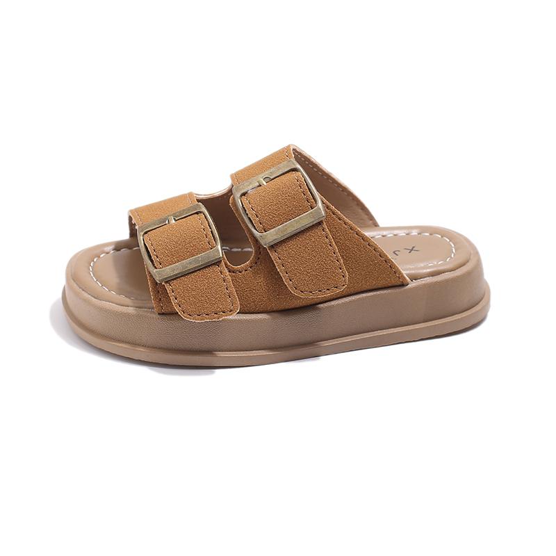 Детские ретро-тапочки, модные повседневные туфли для мальчиков и девочек, с открытым носком и пряжкой, классные детские летние пляжные тапочки, однотонные, простые, новые