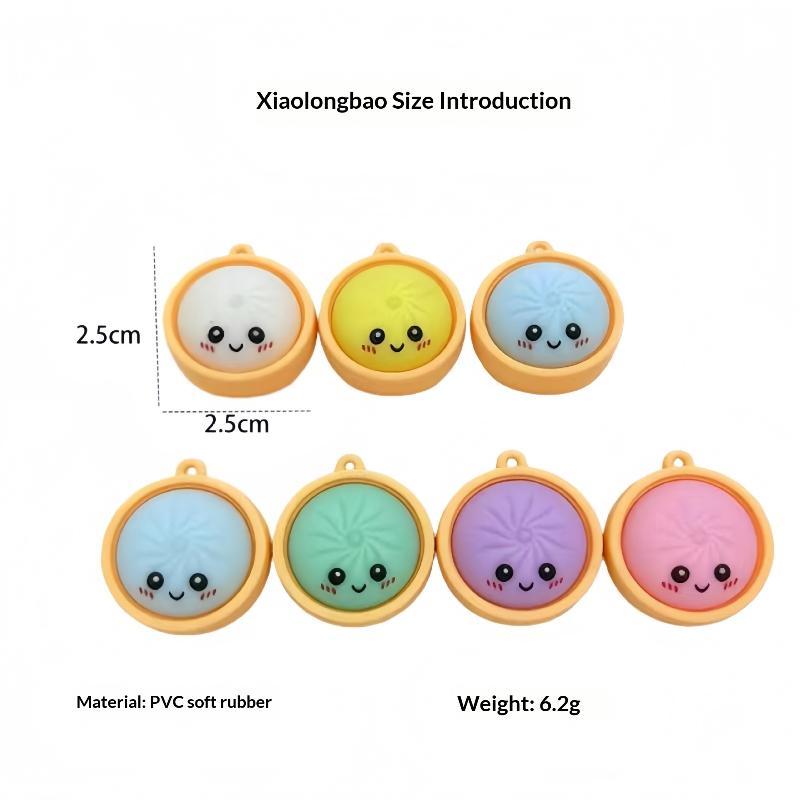 Funny Dumpling Baozi Keychains 6Pcs Pack with Steamer Random Color Novelty Key Holders for Travel Bag Decor Gifts