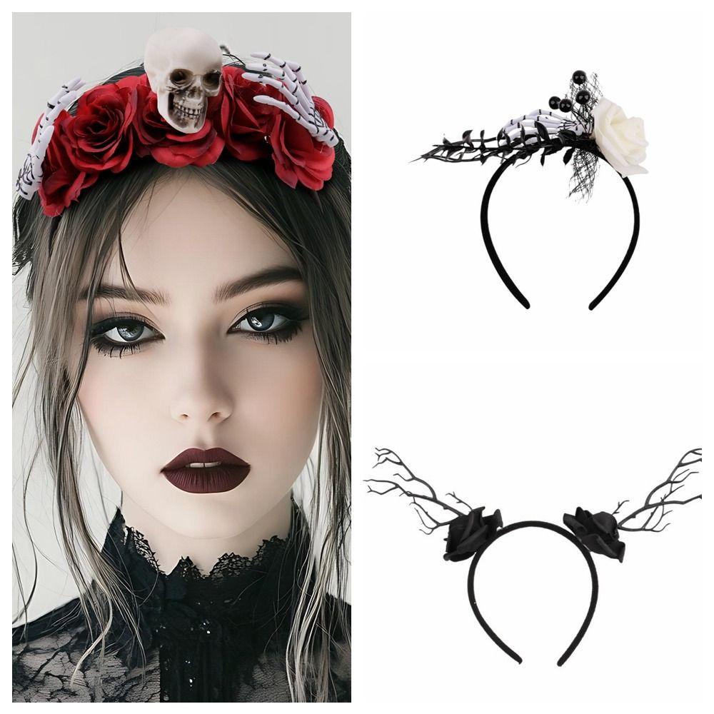 Skull Branch Hair Hoop Rose Flower Halloween Flower Crown Gifts Halloween Headband Ghost Festival