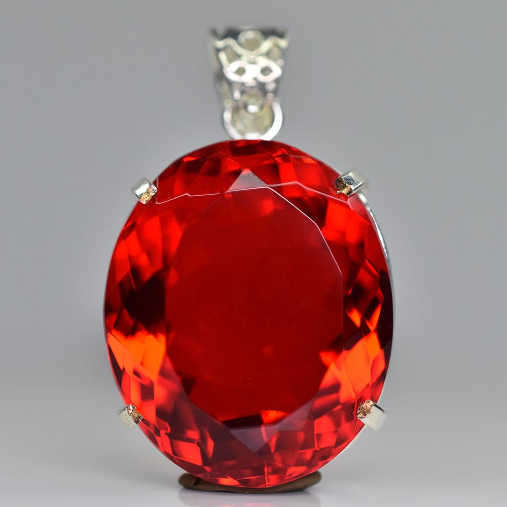101 Ct Natural Red Topaz Oval Cut Certified 925 Sterling Silver Pendant For Gift
