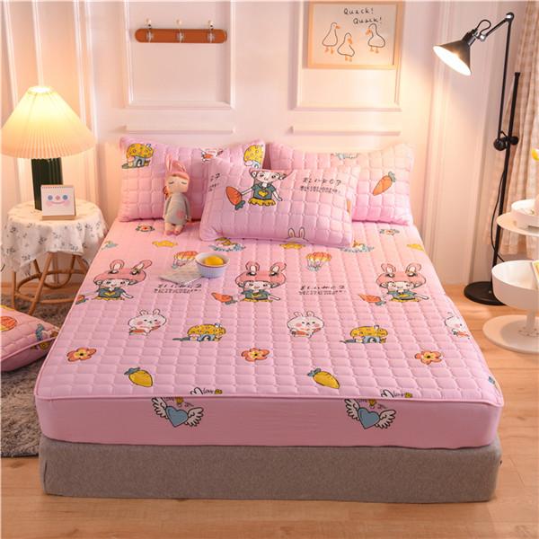 Printing Bed Fitted Sheet Cotton Thick Quilted Soft Elastic Fitted Sheet Bedding Mattress Cover Topper Single Full Queen King Sheet&Pillowcases