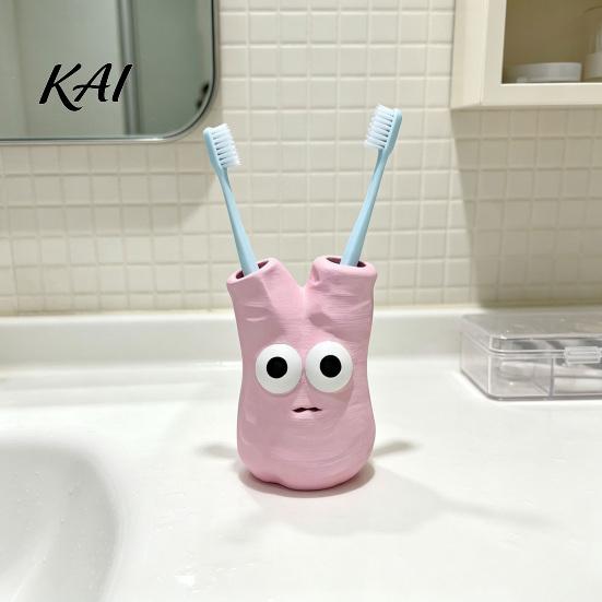 Bathroom Counter Organizer Cartoon Toothbrush Holder with 2 Holes, Durable Resin Stand, Desktop Stable Base Cute for Countertop Sink Makeup