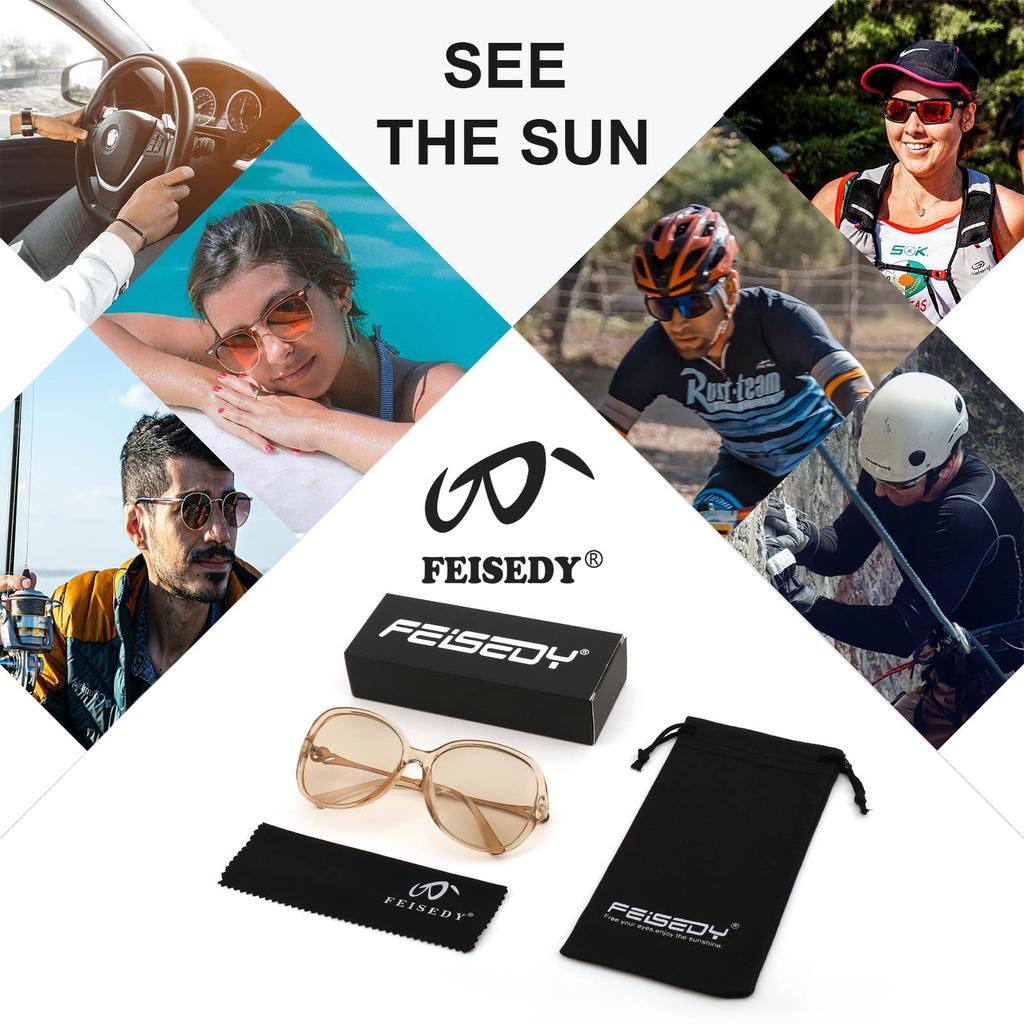 Поляризованные солнцезащитные очки для вождения с поляризованными меняющими цвет УФ-очками B1074 [FEISEDY] Женские, Линзы, UV400, Защита, Форма, Кошачий глаз, Легкие,