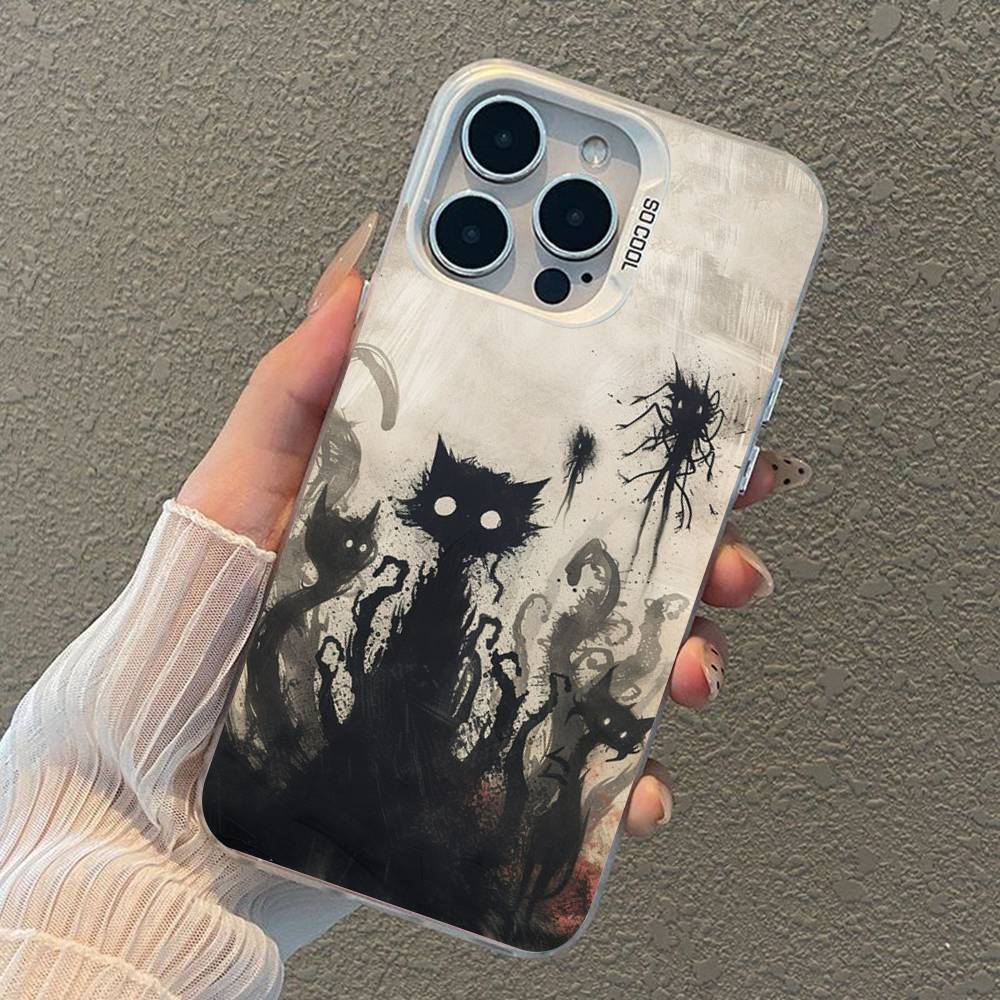 Dark Funny Monster Cat Phone Case For iPhone 17 Air 16 15 14 11 12 13 Pro Max Plus X XR XS Colored Silver Hard Cover