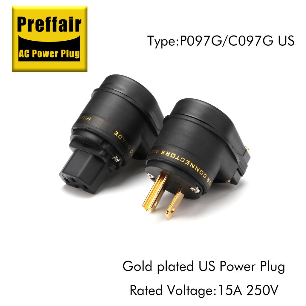 Preffair Pure Copper US Schuko Power Plug 24K Gold/Rhodium Plated Right Angle EU C13 HIFI Male Female Power Connector