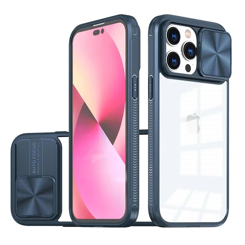 Slide Camera Lens Protector Armor Case For For Iphone 15 14 11 12 13 Pro Max Plus Bumper Shockproof Clear Hard PC Acrylic Back Cover