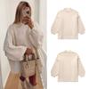 Women Fashion Round Neck Knitted Jumper 2024 New Autumn Winter Long Lantern Sleeve Sweater Female Hight Street Warm Lady Chic Pullover Sweater