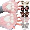 Women Pink Cute Cat Claw Paw Plush Mittens Warm Plush Short Fingerless Fluffy Bear Cat Gloves Costume Half Finger Party Gift