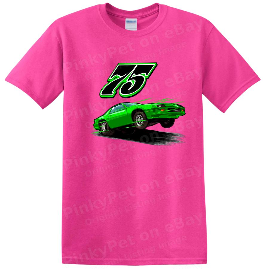 75 Camaro Graphic Car T Shirt Cool Green Racing Tee for Car Enthusiasts
