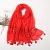 Корейский осенне-зимний длинный утолщенный хлопковый однотонный кружевной шарф, элегантный декоративный шарф из хлопка и льна с кисточками