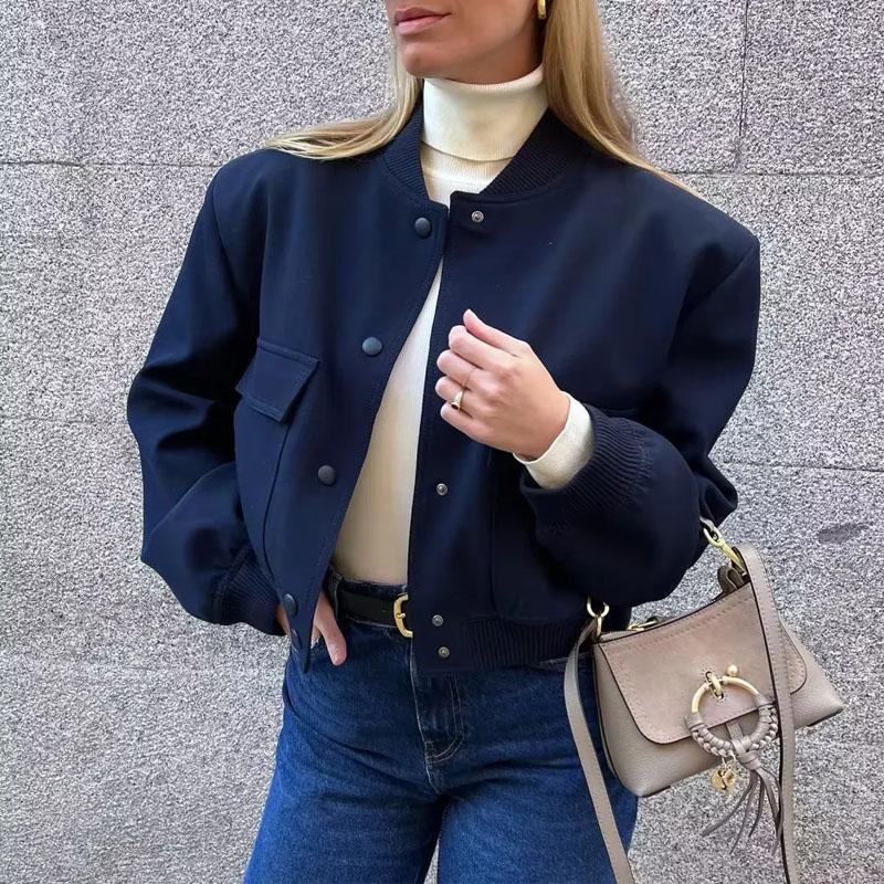 Women's Bomber Jacket Coat Aviator Jackets Autumn Winter Button Cropped Jackets Woman Fashion Casual Crop Outerwear