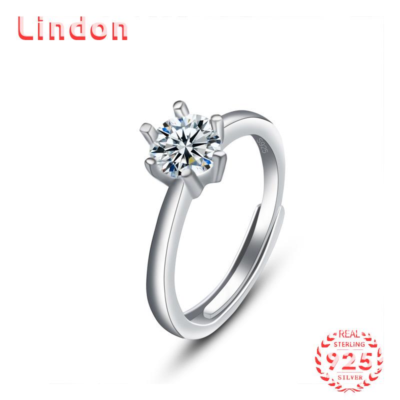 Lindon Classic 925 Sterling Silver Zircon Ring Ladies Jewelry Wedding Promise Party Gift