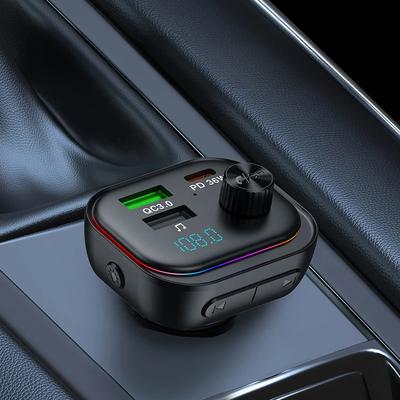 FM-передатчик Bluetooth 5.3 автомобильный адаптер 54 Вт Макс с PD36W и USB-приемником для быстрой зарядки, функцией громкой связи, USB-плеером