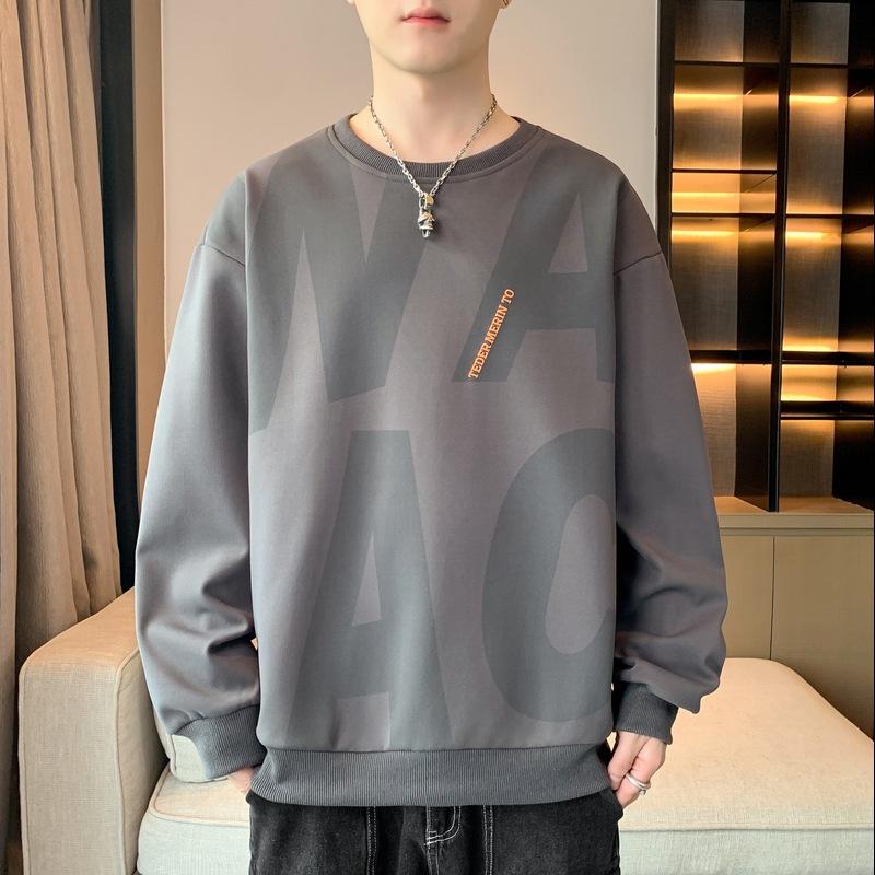 Мужская весенне-осенняя новая нижняя рубашка с длинным рукавом, футболка с круглым вырезом и принтом, большой размер, мужской топ