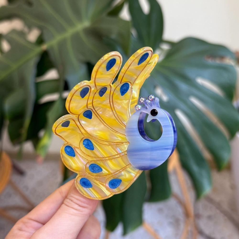 Korean Style Peacock Acetate Hair Claw Sweet Diamond Cartoon Animal Hair Clip Hair Accessories Cute Acetic Acid Shark Clip