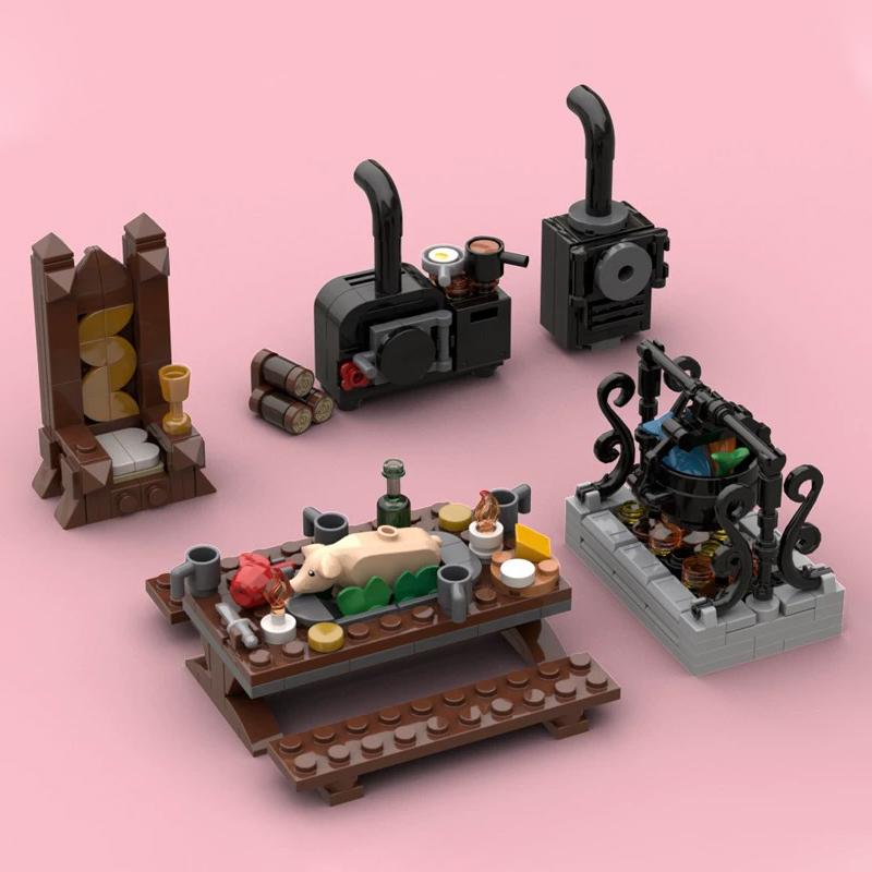 MOC Средневековая Улица Вид Сцена Строительные Блоки Замок Спальня Арбалет Осадный Молот Доска Объявлений Знак Лаборатория Кирпичи Подарки