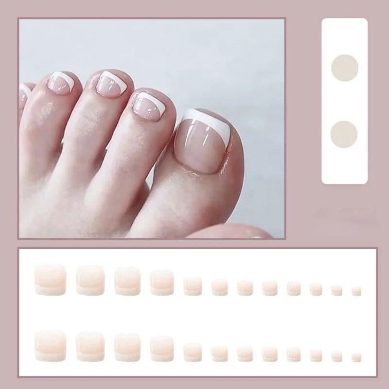 Nail Art Patch Glitter Simple White Edge French Toe Nail Piece Накладные ногти Pure Desire Wind Short Съемный носимый ноготь