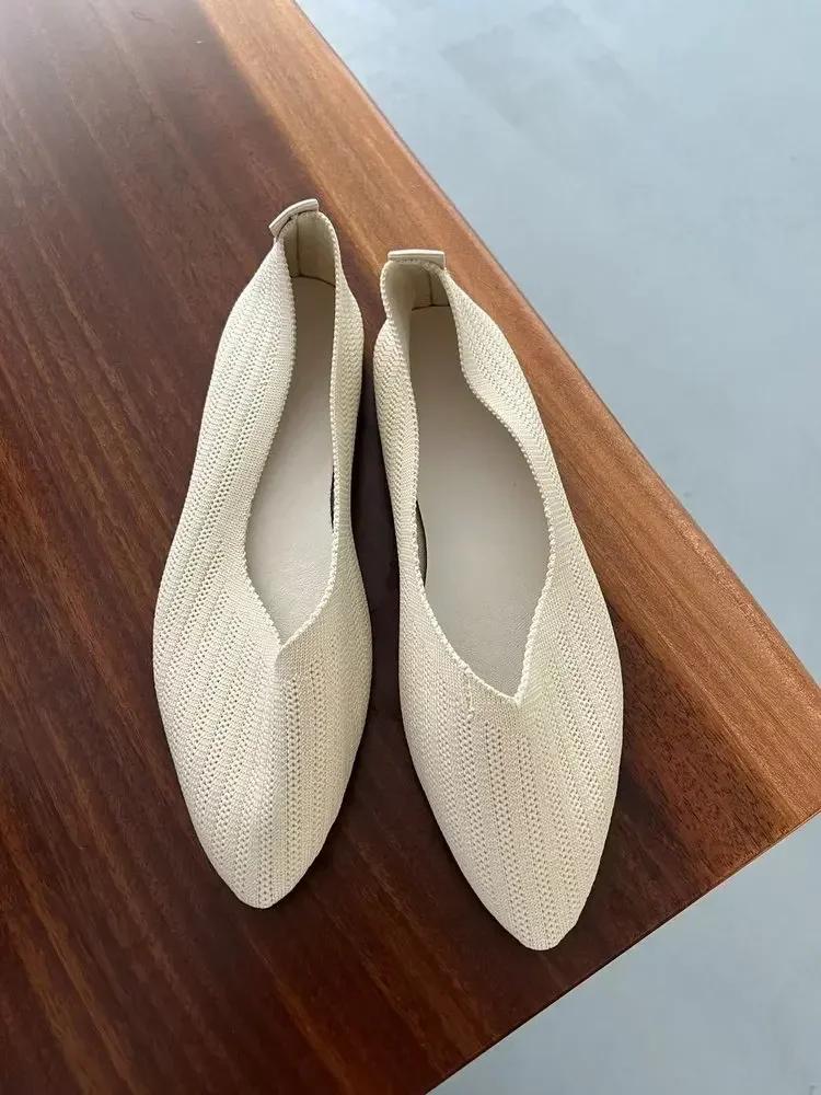 Женские туфли на плоской подошве с круглым носком. Удобные вязаные балетки на плоской подошве. Повседневная обувь без шнуровки на мелкой подошве. Офисные топсайдеры. Мокасины больших размеров.