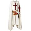 Mens Medieval Knight Crusader Templar Tabard Halloween Costume with Hooded Cap Cloak Robe Cosplay Renaissance Costume Dress